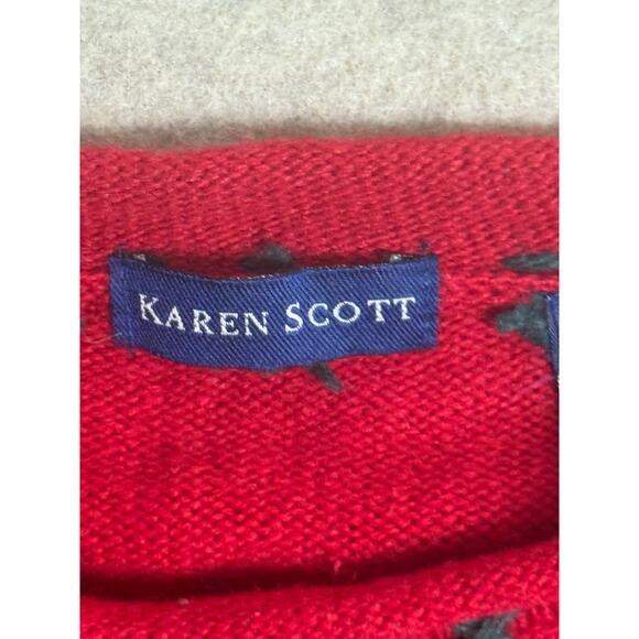 Christmas Sweater American Santa Ramie Wool Flag USA Sz Large Karen Scott Vtg - Picture 5 of 8